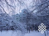 Yugra lacework. It looked as if the government building of the Khanty-Mansi autonomous district (Yugra) distanced itself from everyone with this nice winter barricade.